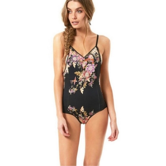 Spell Tops - Spell & the Gypsy Blue Skies Black Floral Bodysuit EUC S